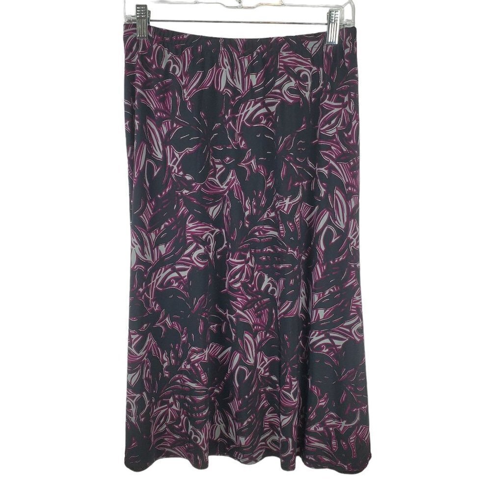 Chico's Skirt Womens 1 US 8 Black Purple Slinky Pull on Wrinkle resistant Silver